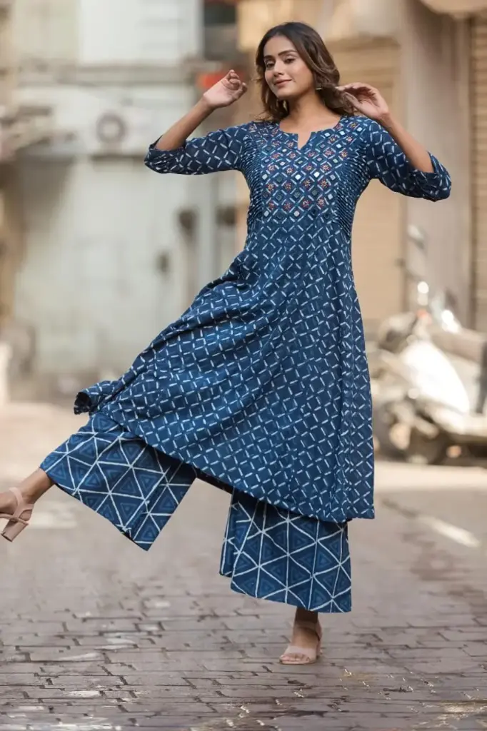 Pure cotton real mirror and pearl work Cord set: C111