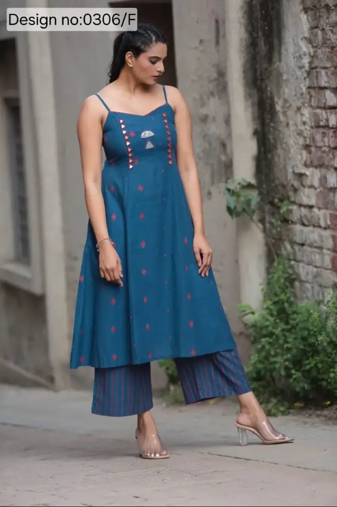 Pure cotton cord set in real mirror handwork and thread work Sleevless: C120 (36)